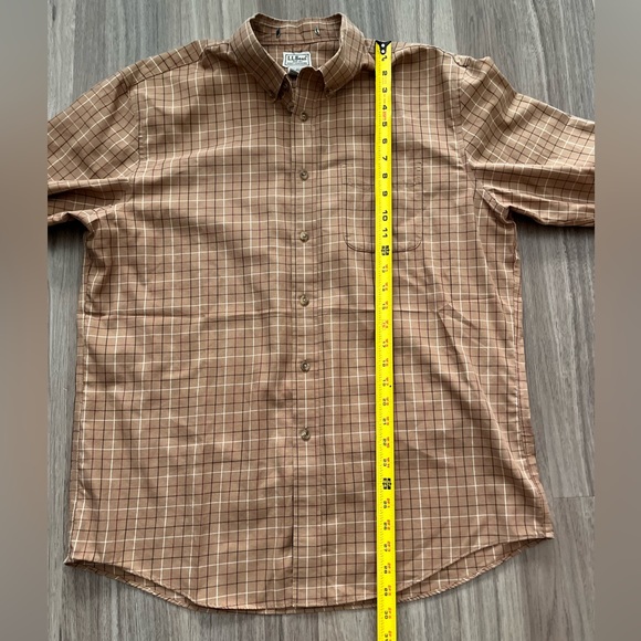 LL Bean Mens Nova Check Plaid Traditional Fit Shirt Size Large Button Down Tan - Picture 5 of 6